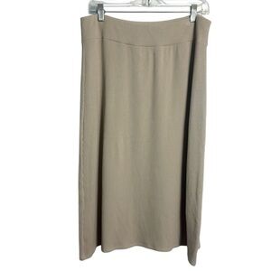 Eileen Fisher Cream Ribbed Midi Skirt Size Large petite Minimalist Quiet Luxury